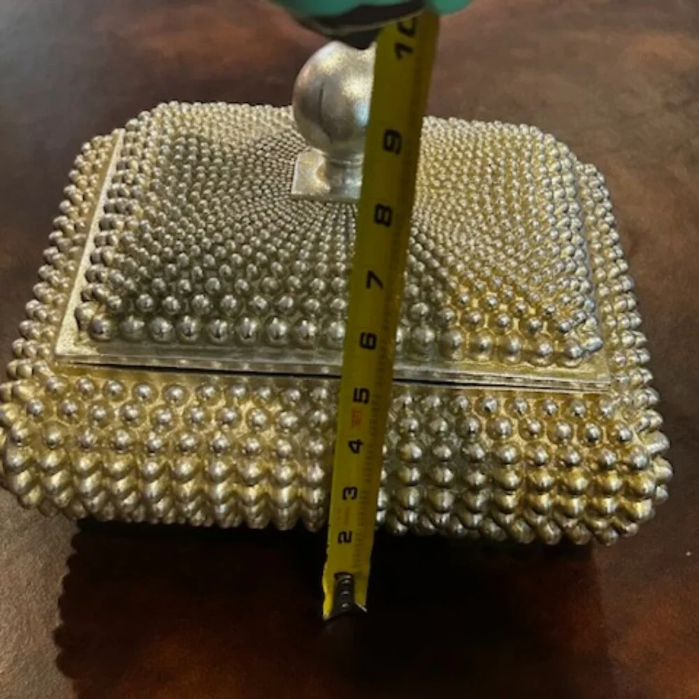 NWT Vintage Coffee Table Champagne Textured Studded Jewelry Trinket Box